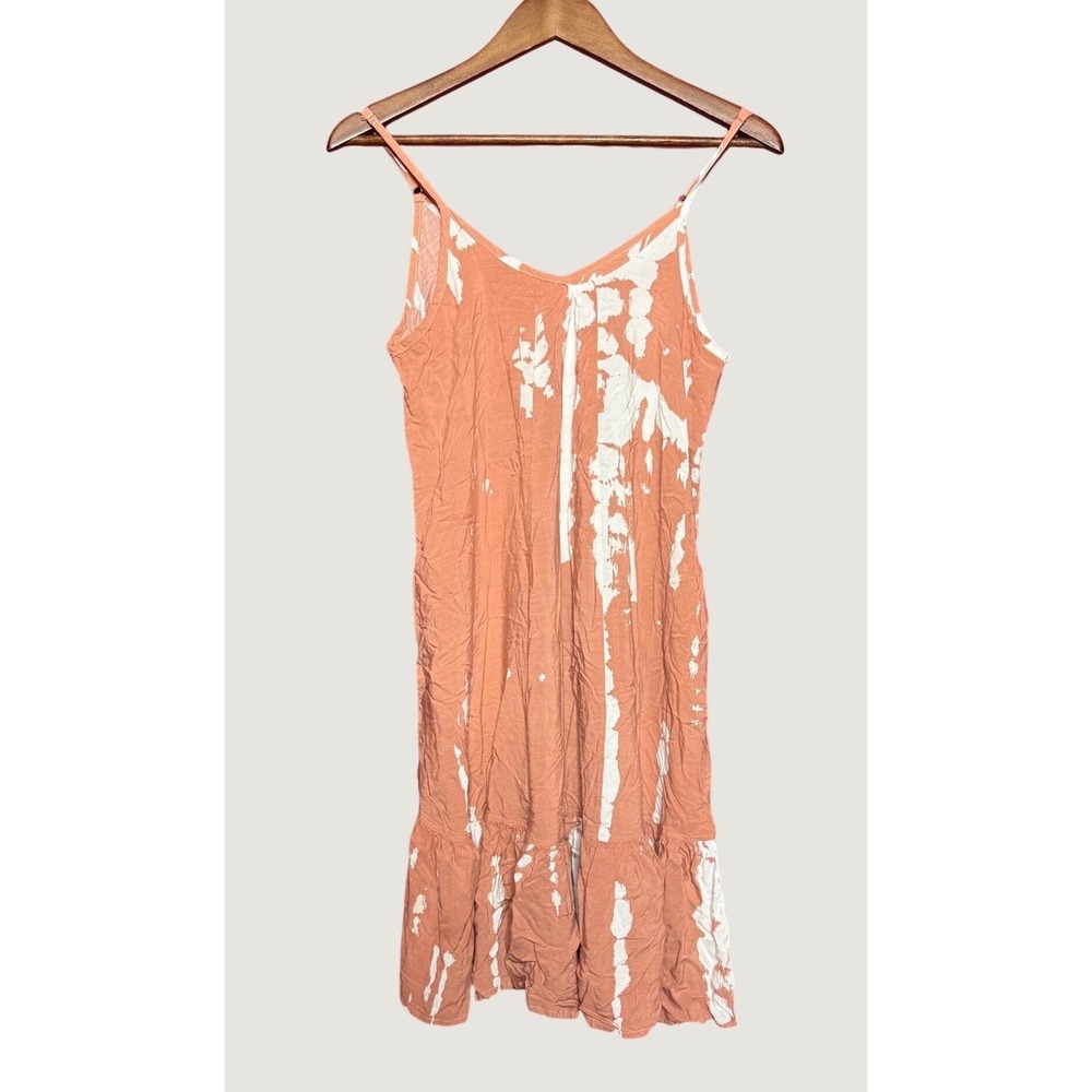 Buenos Ninos Sun Dress Women Medium Peach Good Tie Dye Ruffle Hem Pockets